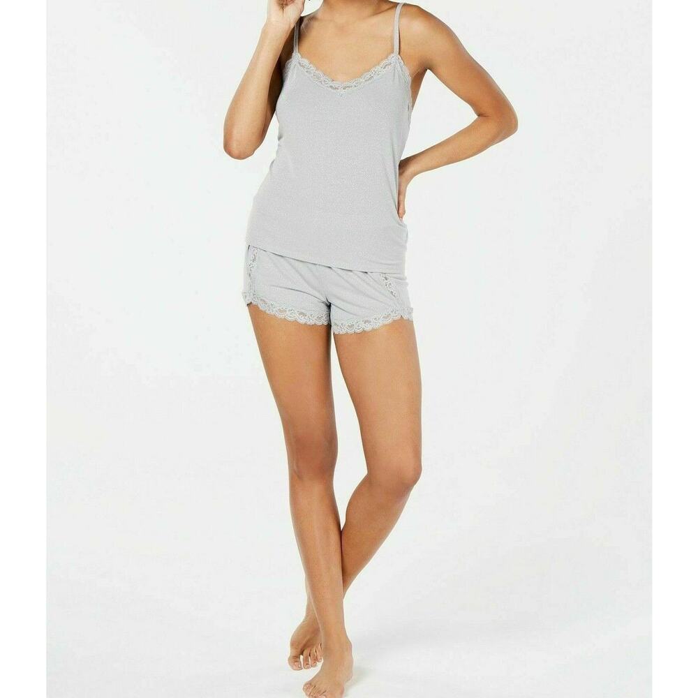 INC. International Concepts Intimates Lace Trim Sparkle Pajama Set Grey XL